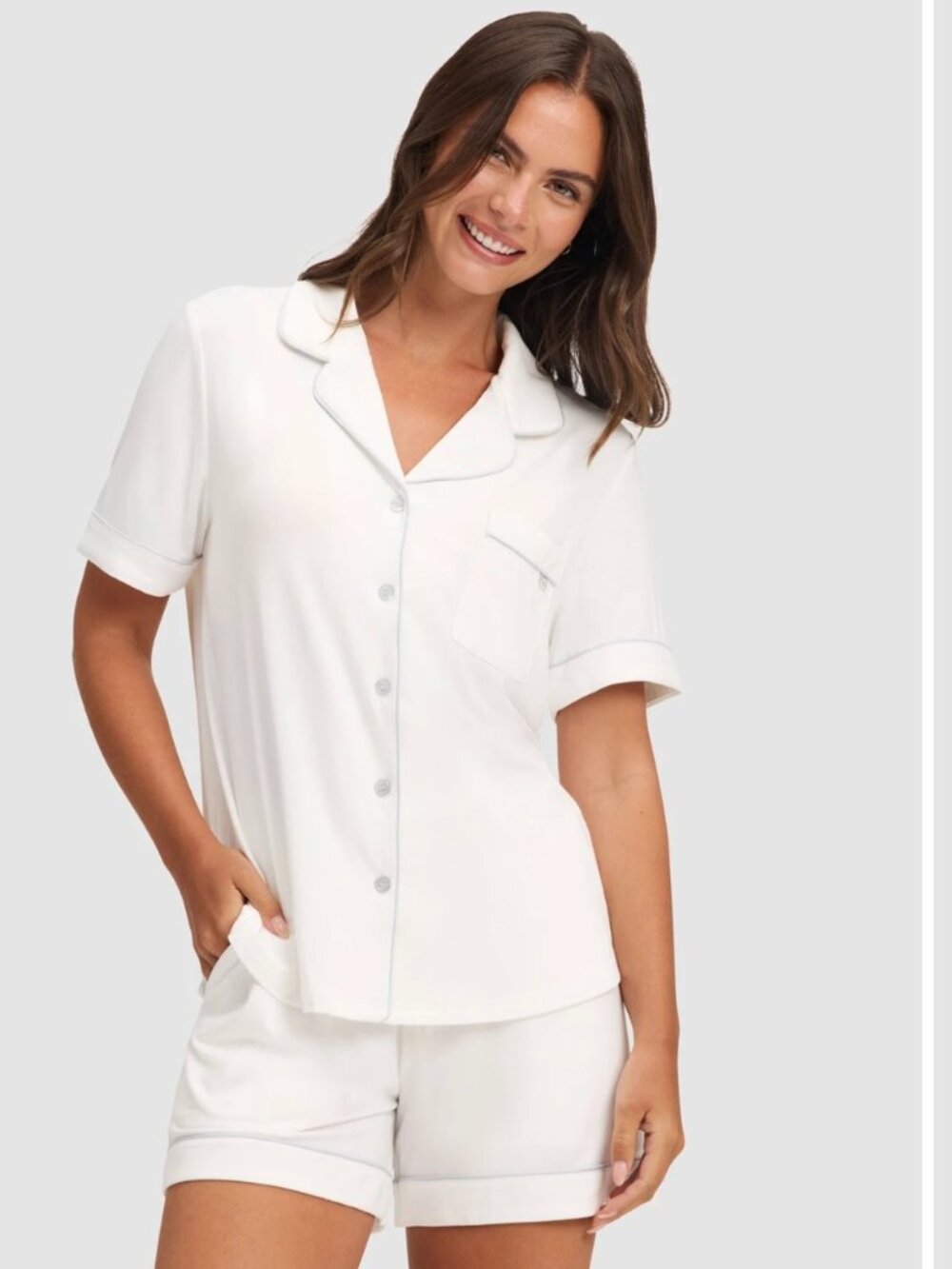 Cozy Earth Bamboo Stretch-Knit Short Sleeve Pajama Set XXL Blue Accents NWT
